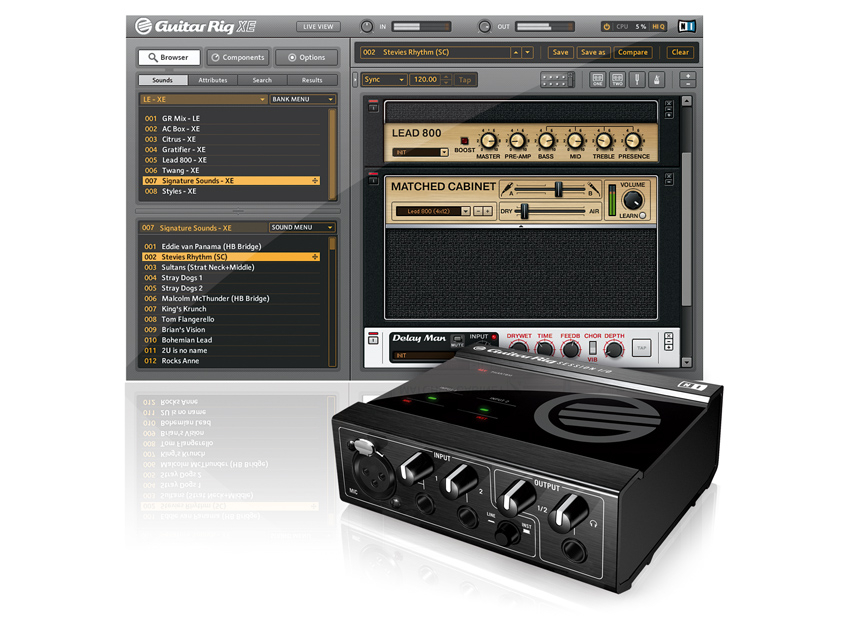 The Guitar Rig 3 XE software and the Session I/O interface.